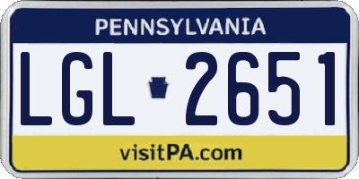 PA license plate LGL2651