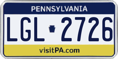 PA license plate LGL2726