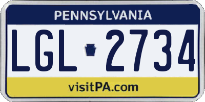 PA license plate LGL2734