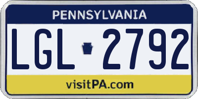 PA license plate LGL2792