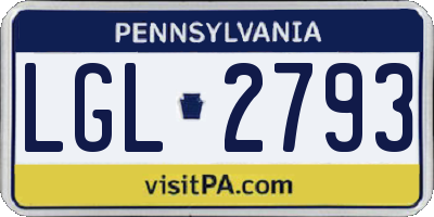 PA license plate LGL2793