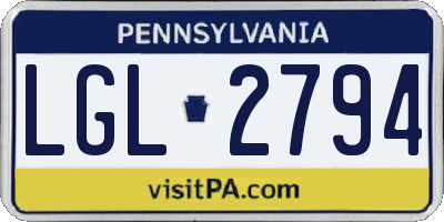 PA license plate LGL2794