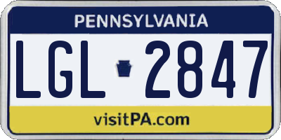 PA license plate LGL2847