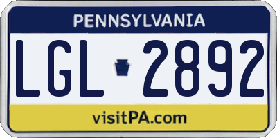 PA license plate LGL2892