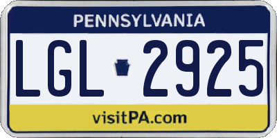 PA license plate LGL2925