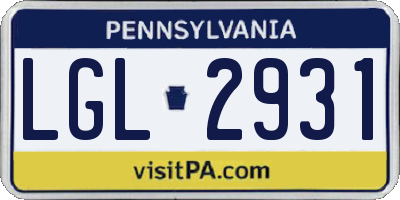 PA license plate LGL2931