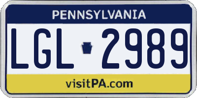 PA license plate LGL2989