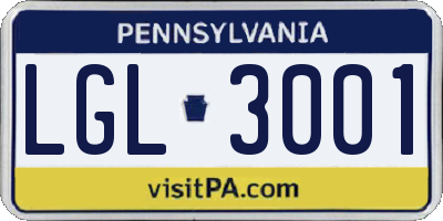 PA license plate LGL3001