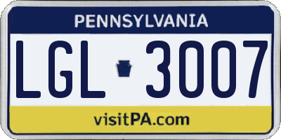 PA license plate LGL3007