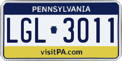 PA license plate LGL3011