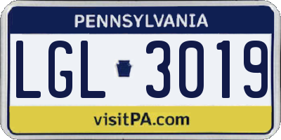 PA license plate LGL3019