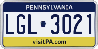 PA license plate LGL3021