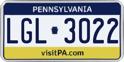 PA license plate LGL3022