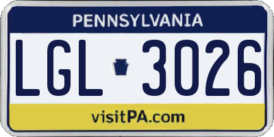 PA license plate LGL3026
