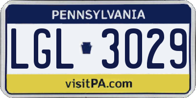 PA license plate LGL3029