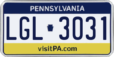 PA license plate LGL3031
