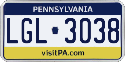 PA license plate LGL3038