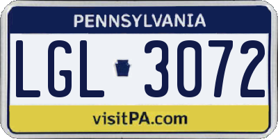 PA license plate LGL3072