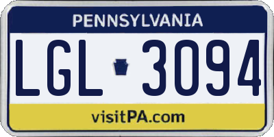 PA license plate LGL3094