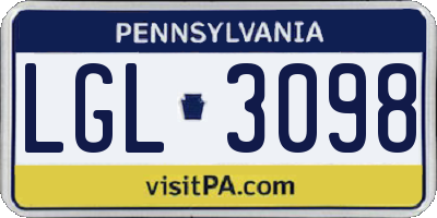 PA license plate LGL3098