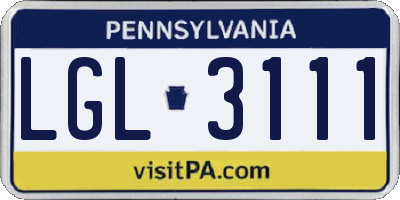 PA license plate LGL3111