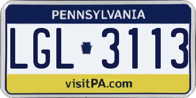 PA license plate LGL3113
