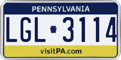 PA license plate LGL3114