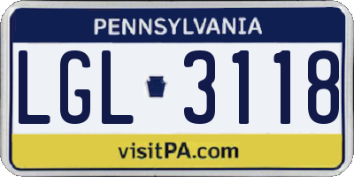PA license plate LGL3118