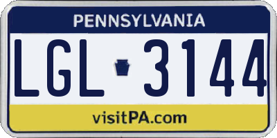 PA license plate LGL3144