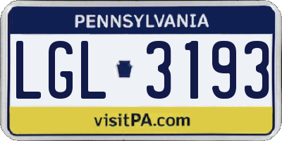 PA license plate LGL3193