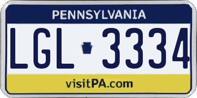 PA license plate LGL3334
