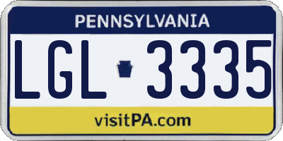 PA license plate LGL3335