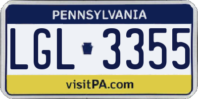 PA license plate LGL3355