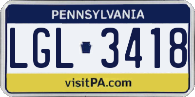 PA license plate LGL3418