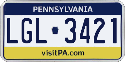 PA license plate LGL3421