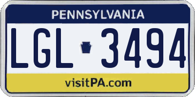 PA license plate LGL3494