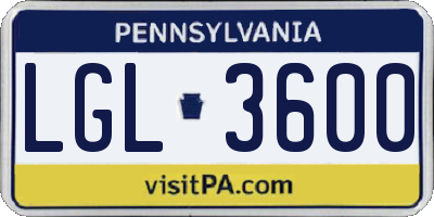 PA license plate LGL3600