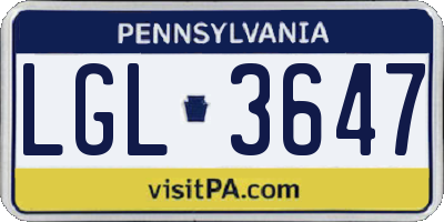 PA license plate LGL3647
