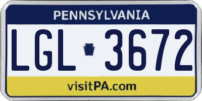 PA license plate LGL3672