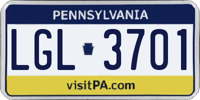 PA license plate LGL3701