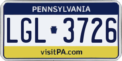 PA license plate LGL3726