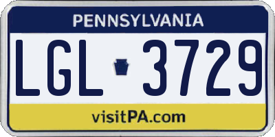 PA license plate LGL3729