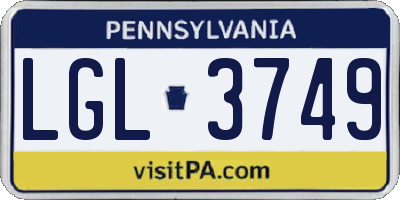 PA license plate LGL3749