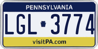 PA license plate LGL3774