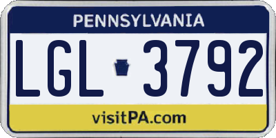 PA license plate LGL3792