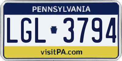 PA license plate LGL3794
