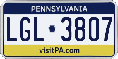 PA license plate LGL3807