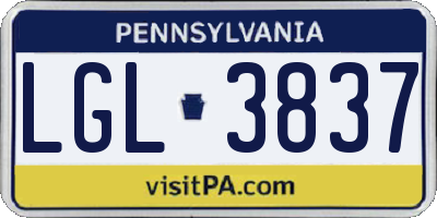 PA license plate LGL3837