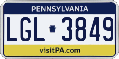 PA license plate LGL3849