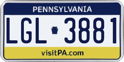 PA license plate LGL3881